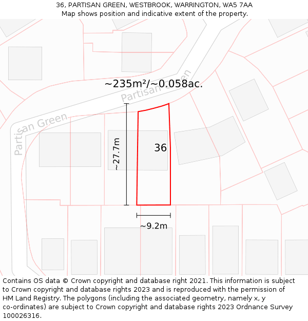 36, PARTISAN GREEN, WESTBROOK, WARRINGTON, WA5 7AA: Plot and title map