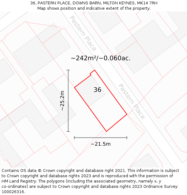 36, PASTERN PLACE, DOWNS BARN, MILTON KEYNES, MK14 7RH: Plot and title map