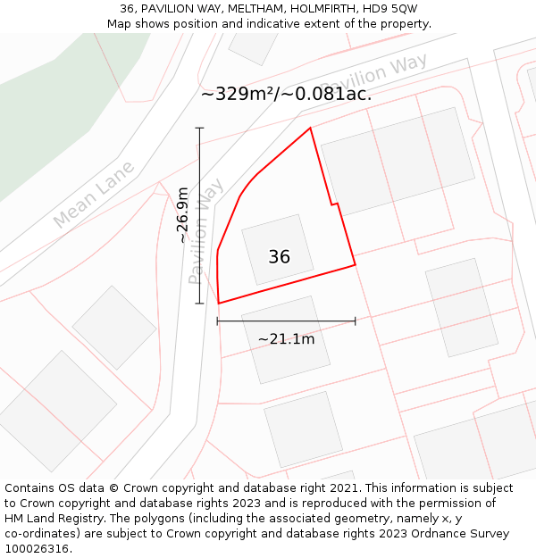 36, PAVILION WAY, MELTHAM, HOLMFIRTH, HD9 5QW: Plot and title map