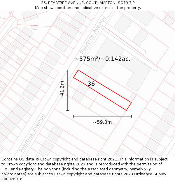36, PEARTREE AVENUE, SOUTHAMPTON, SO19 7JP: Plot and title map