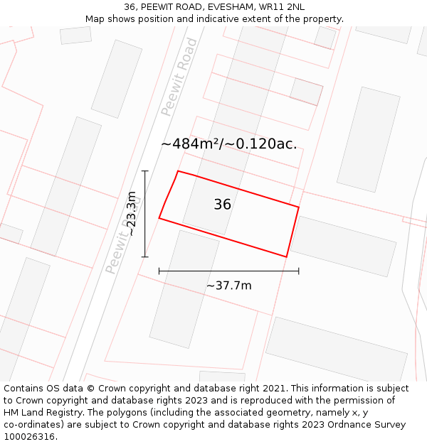 36, PEEWIT ROAD, EVESHAM, WR11 2NL: Plot and title map