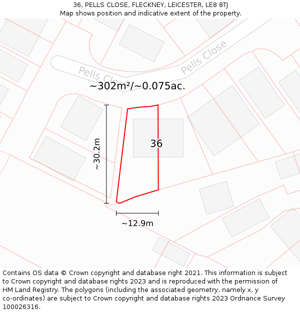 36, PELLS CLOSE, FLECKNEY, LEICESTER, LE8 8TJ: Plot and title map