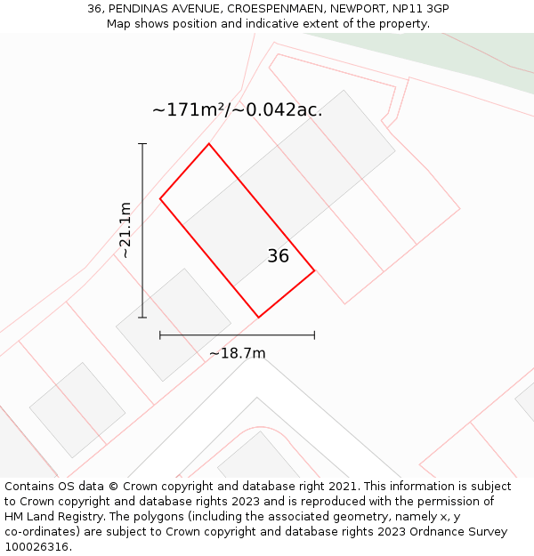 36, PENDINAS AVENUE, CROESPENMAEN, NEWPORT, NP11 3GP: Plot and title map