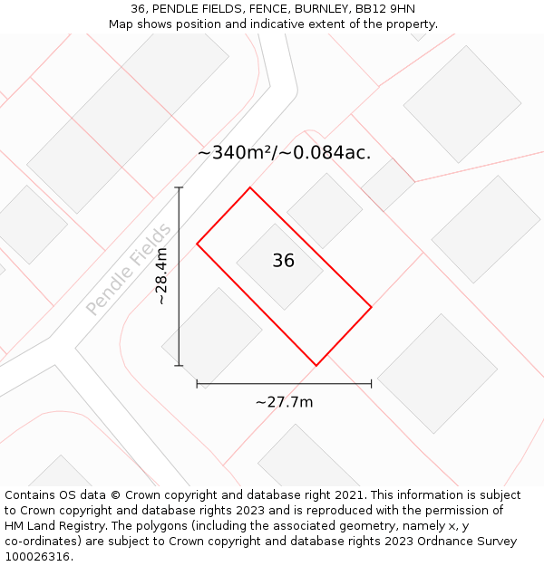 36, PENDLE FIELDS, FENCE, BURNLEY, BB12 9HN: Plot and title map