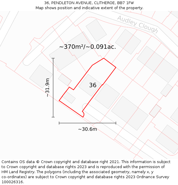 36, PENDLETON AVENUE, CLITHEROE, BB7 1FW: Plot and title map