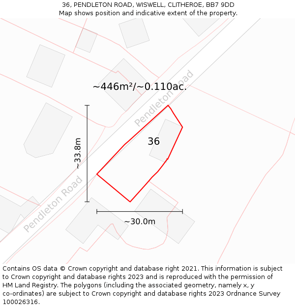 36, PENDLETON ROAD, WISWELL, CLITHEROE, BB7 9DD: Plot and title map