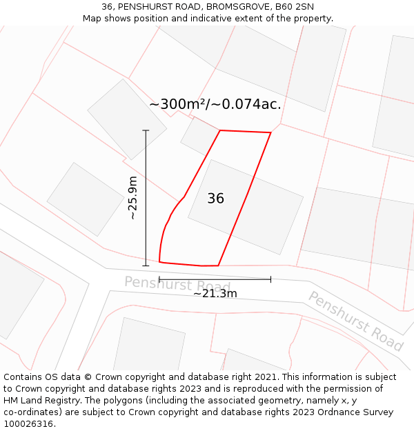 36, PENSHURST ROAD, BROMSGROVE, B60 2SN: Plot and title map
