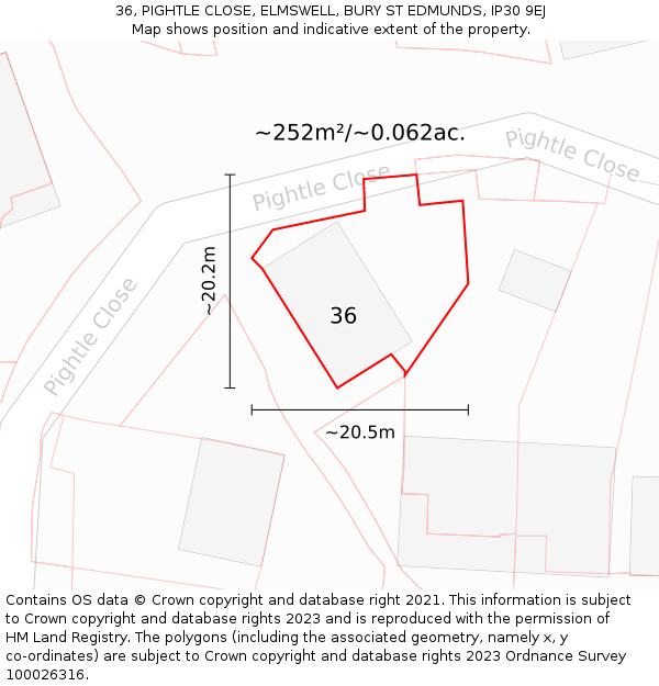36, PIGHTLE CLOSE, ELMSWELL, BURY ST EDMUNDS, IP30 9EJ: Plot and title map