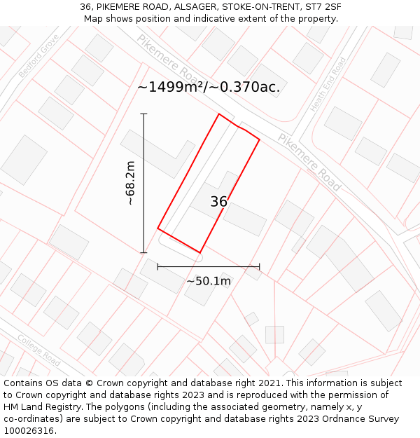 36, PIKEMERE ROAD, ALSAGER, STOKE-ON-TRENT, ST7 2SF: Plot and title map