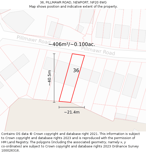 36, PILLMAWR ROAD, NEWPORT, NP20 6WG: Plot and title map