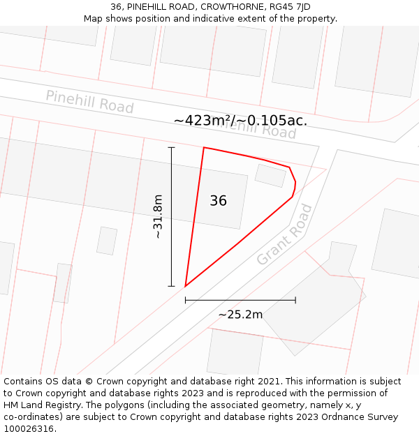 36, PINEHILL ROAD, CROWTHORNE, RG45 7JD: Plot and title map