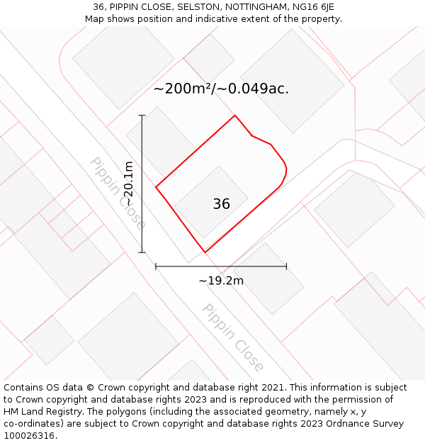 36, PIPPIN CLOSE, SELSTON, NOTTINGHAM, NG16 6JE: Plot and title map