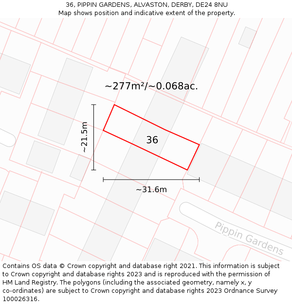 36, PIPPIN GARDENS, ALVASTON, DERBY, DE24 8NU: Plot and title map