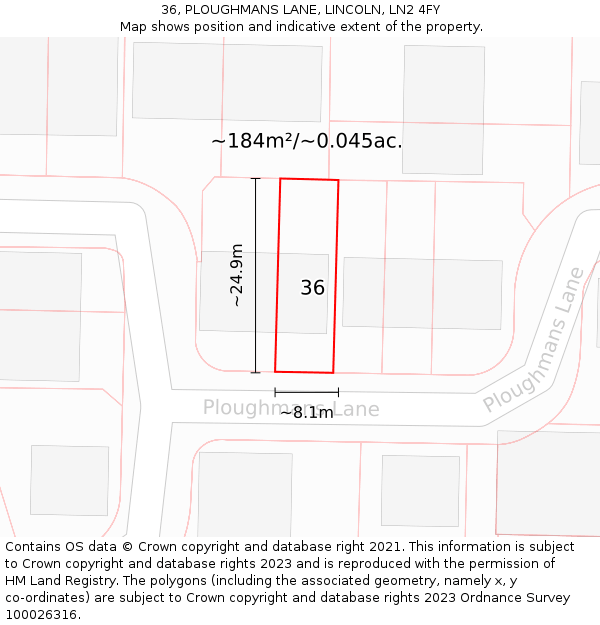 36, PLOUGHMANS LANE, LINCOLN, LN2 4FY: Plot and title map