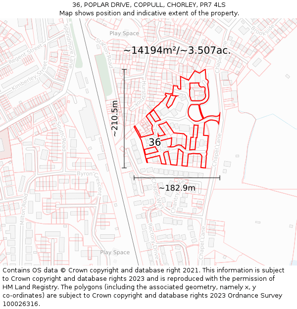 36, POPLAR DRIVE, COPPULL, CHORLEY, PR7 4LS: Plot and title map