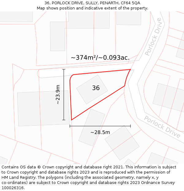 36, PORLOCK DRIVE, SULLY, PENARTH, CF64 5QA: Plot and title map