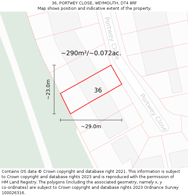36, PORTWEY CLOSE, WEYMOUTH, DT4 8RF: Plot and title map