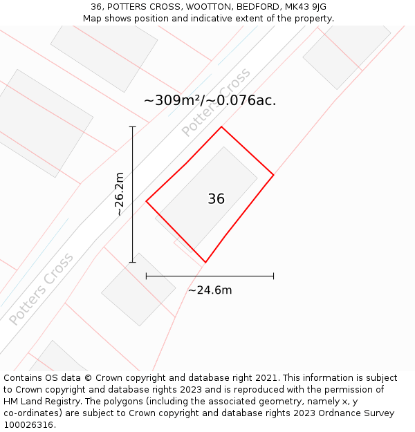 36, POTTERS CROSS, WOOTTON, BEDFORD, MK43 9JG: Plot and title map