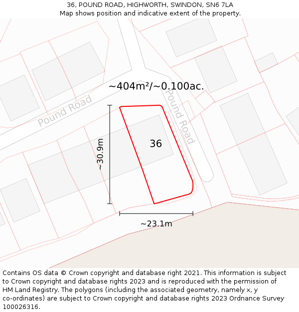 36, POUND ROAD, HIGHWORTH, SWINDON, SN6 7LA: Plot and title map