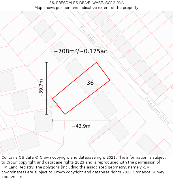 36, PRESDALES DRIVE, WARE, SG12 9NN: Plot and title map