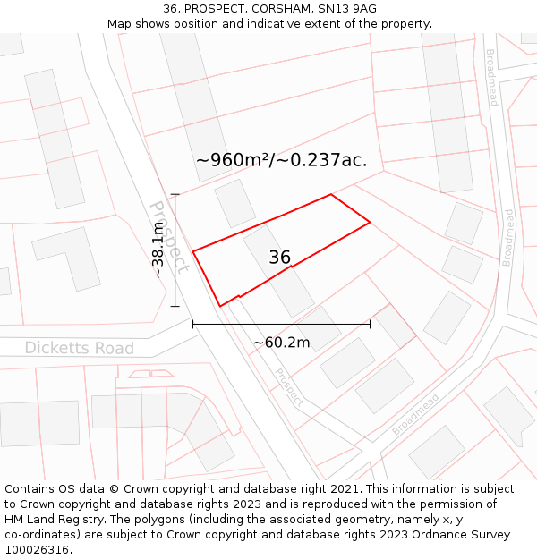 36, PROSPECT, CORSHAM, SN13 9AG: Plot and title map