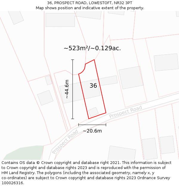 36, PROSPECT ROAD, LOWESTOFT, NR32 3PT: Plot and title map