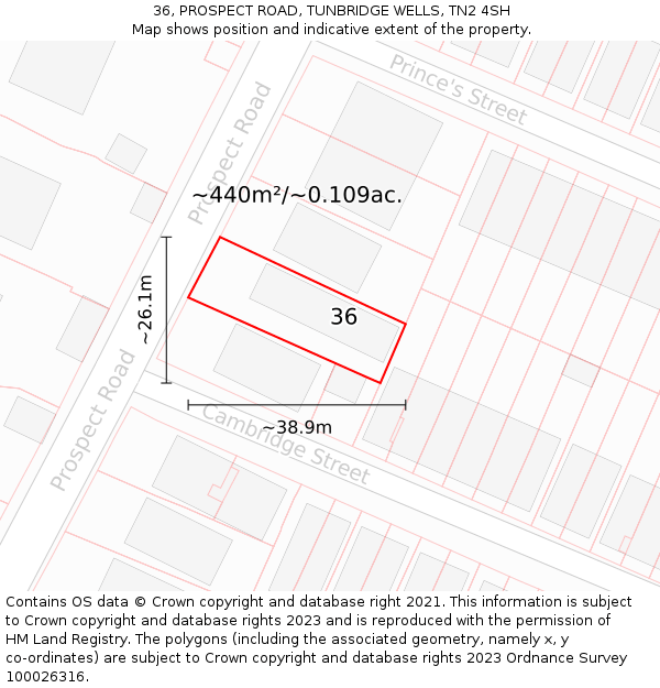 36, PROSPECT ROAD, TUNBRIDGE WELLS, TN2 4SH: Plot and title map
