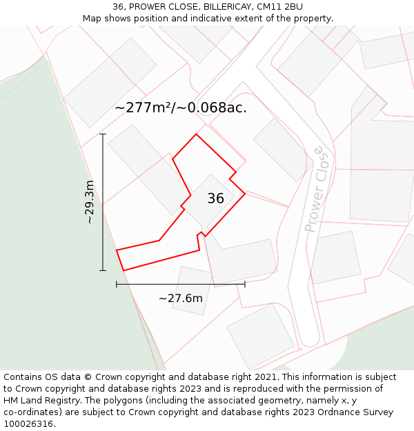 36, PROWER CLOSE, BILLERICAY, CM11 2BU: Plot and title map