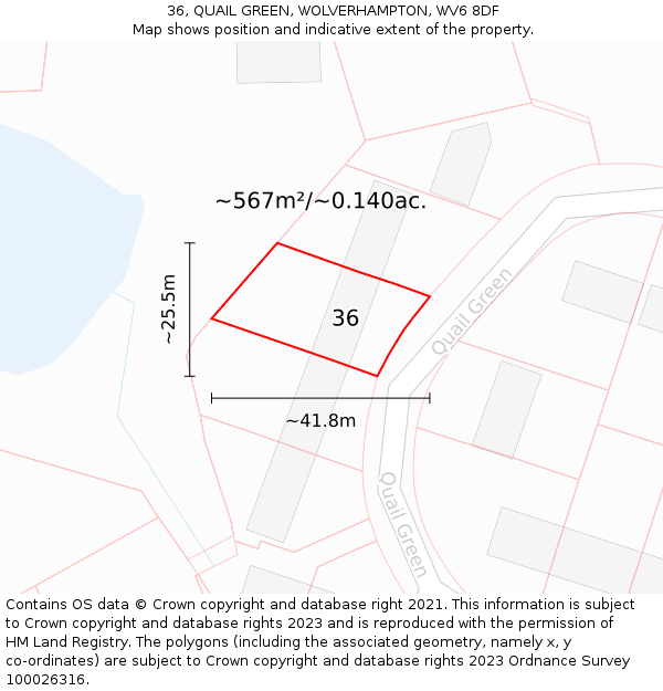 36, QUAIL GREEN, WOLVERHAMPTON, WV6 8DF: Plot and title map