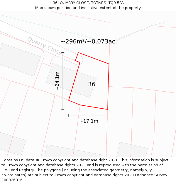 36, QUARRY CLOSE, TOTNES, TQ9 5FA: Plot and title map