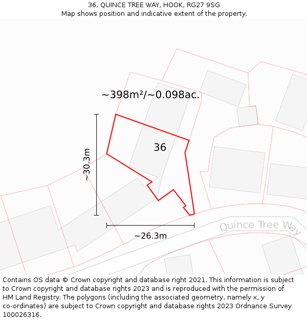 36, QUINCE TREE WAY, HOOK, RG27 9SG: Plot and title map