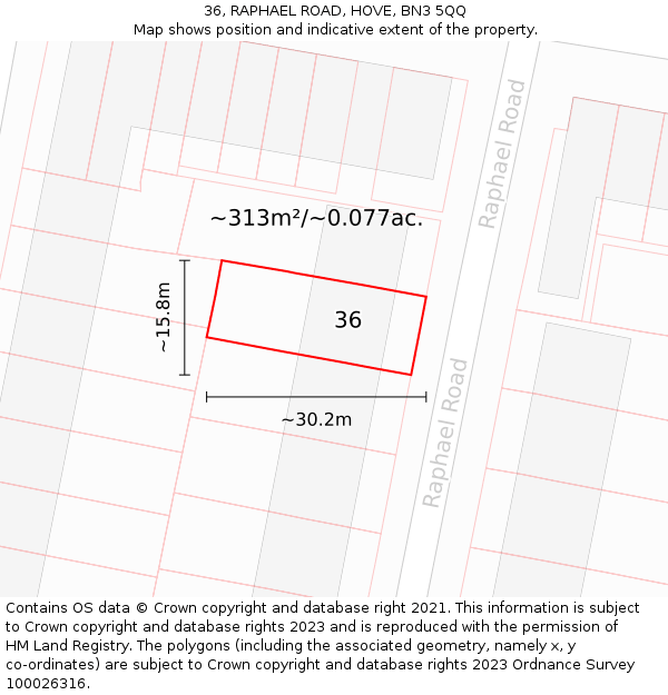 36, RAPHAEL ROAD, HOVE, BN3 5QQ: Plot and title map