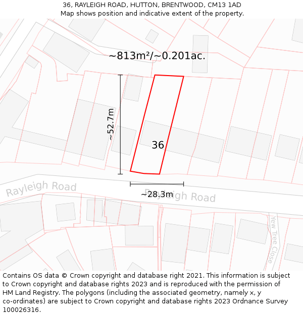 36, RAYLEIGH ROAD, HUTTON, BRENTWOOD, CM13 1AD: Plot and title map