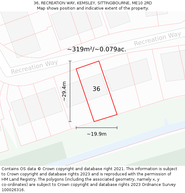 36, RECREATION WAY, KEMSLEY, SITTINGBOURNE, ME10 2RD: Plot and title map