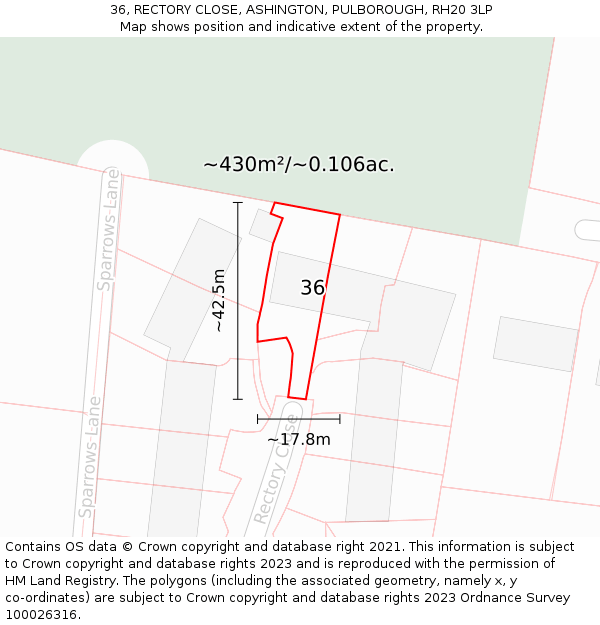 36, RECTORY CLOSE, ASHINGTON, PULBOROUGH, RH20 3LP: Plot and title map