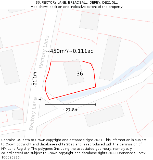 36, RECTORY LANE, BREADSALL, DERBY, DE21 5LL: Plot and title map