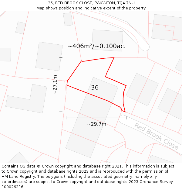 36, RED BROOK CLOSE, PAIGNTON, TQ4 7NU: Plot and title map