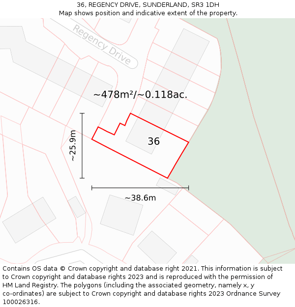 36, REGENCY DRIVE, SUNDERLAND, SR3 1DH: Plot and title map