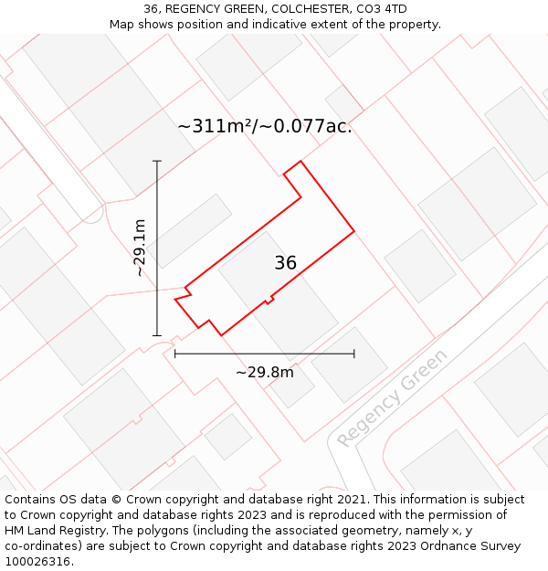 36, REGENCY GREEN, COLCHESTER, CO3 4TD: Plot and title map
