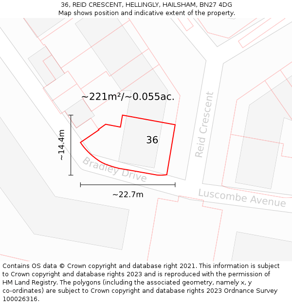 36, REID CRESCENT, HELLINGLY, HAILSHAM, BN27 4DG: Plot and title map