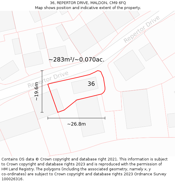 36, REPERTOR DRIVE, MALDON, CM9 6FQ: Plot and title map