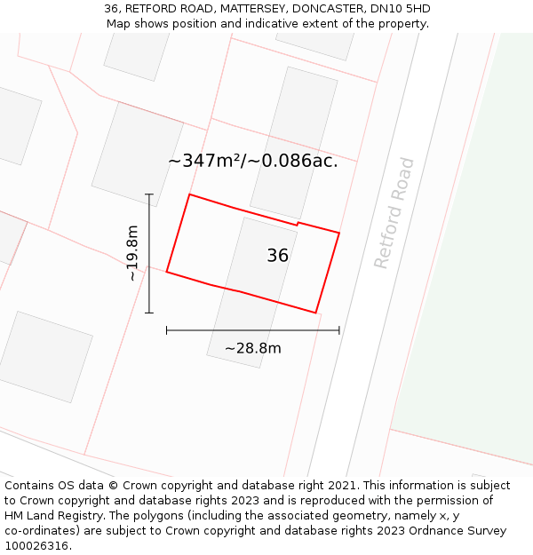 36, RETFORD ROAD, MATTERSEY, DONCASTER, DN10 5HD: Plot and title map