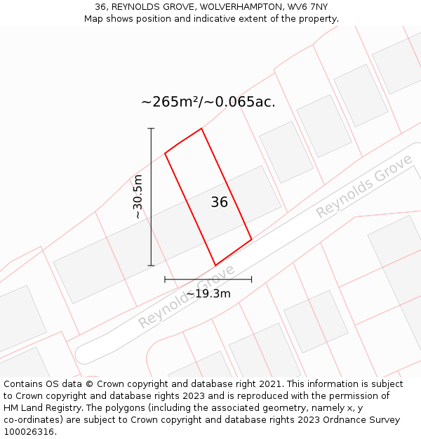 36, REYNOLDS GROVE, WOLVERHAMPTON, WV6 7NY: Plot and title map