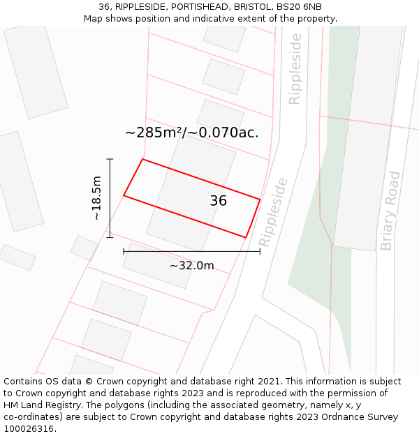 36, RIPPLESIDE, PORTISHEAD, BRISTOL, BS20 6NB: Plot and title map