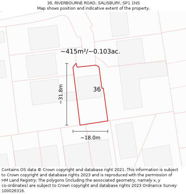 36, RIVERBOURNE ROAD, SALISBURY, SP1 1NS: Plot and title map