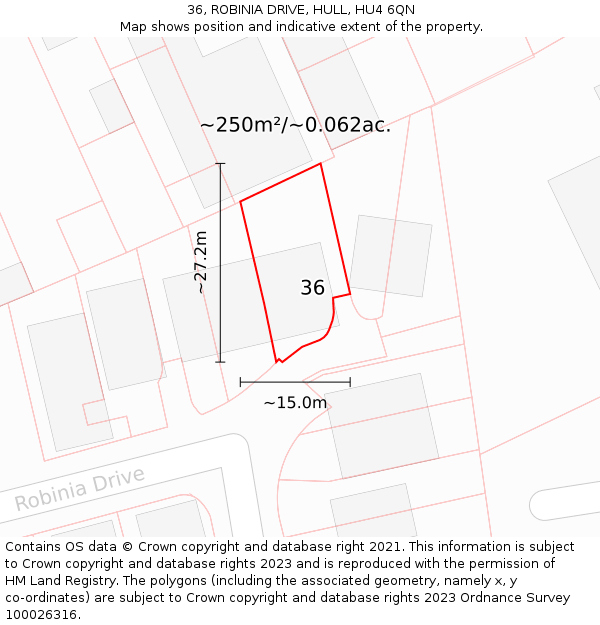 36, ROBINIA DRIVE, HULL, HU4 6QN: Plot and title map