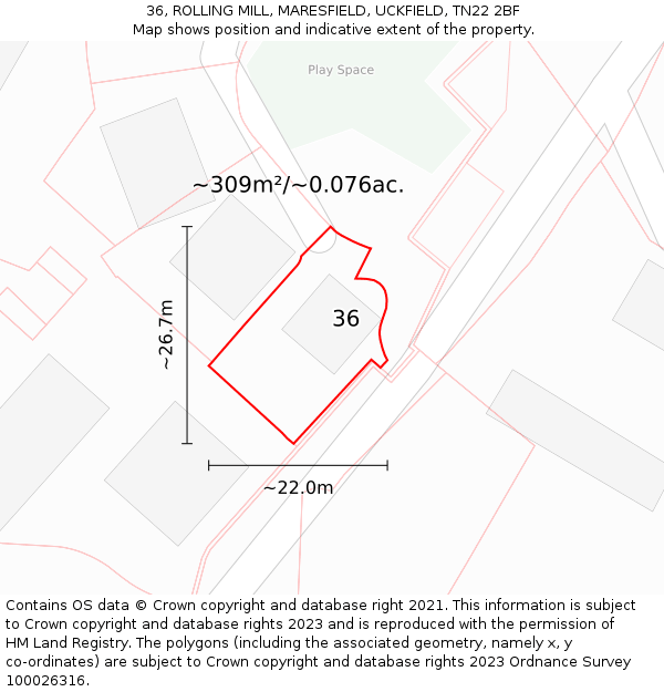 36, ROLLING MILL, MARESFIELD, UCKFIELD, TN22 2BF: Plot and title map