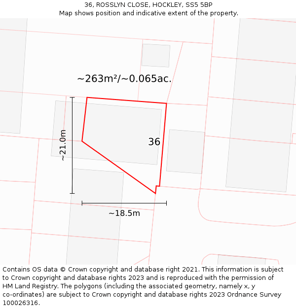 36, ROSSLYN CLOSE, HOCKLEY, SS5 5BP: Plot and title map