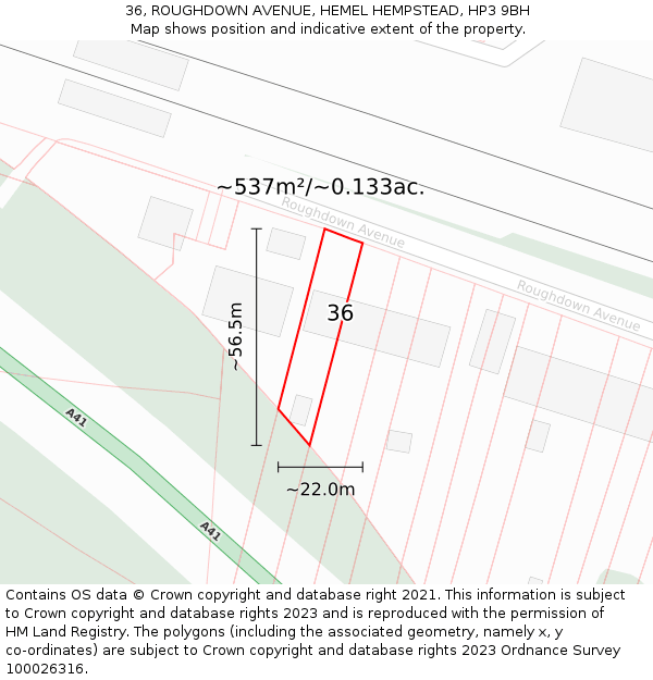 36, ROUGHDOWN AVENUE, HEMEL HEMPSTEAD, HP3 9BH: Plot and title map