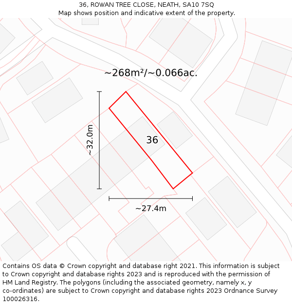 36, ROWAN TREE CLOSE, NEATH, SA10 7SQ: Plot and title map